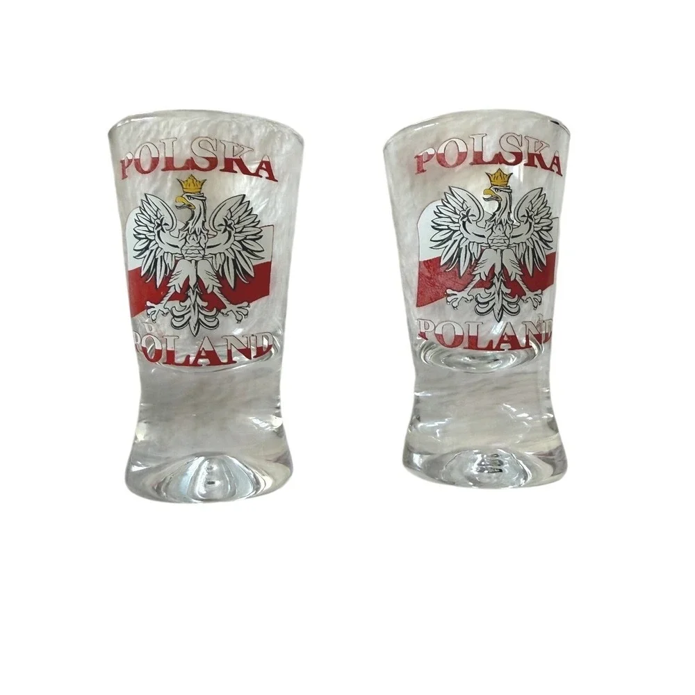 Shot‎ Glass Set of 2 Clear Polish White Eagle Crest Polska